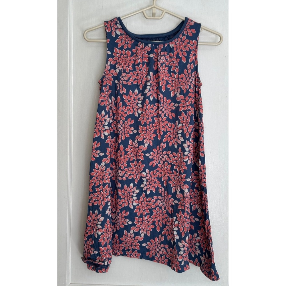 Tea Collection Size 12 Blue and Coral Floral Print Sleeveless Swingβ Dress